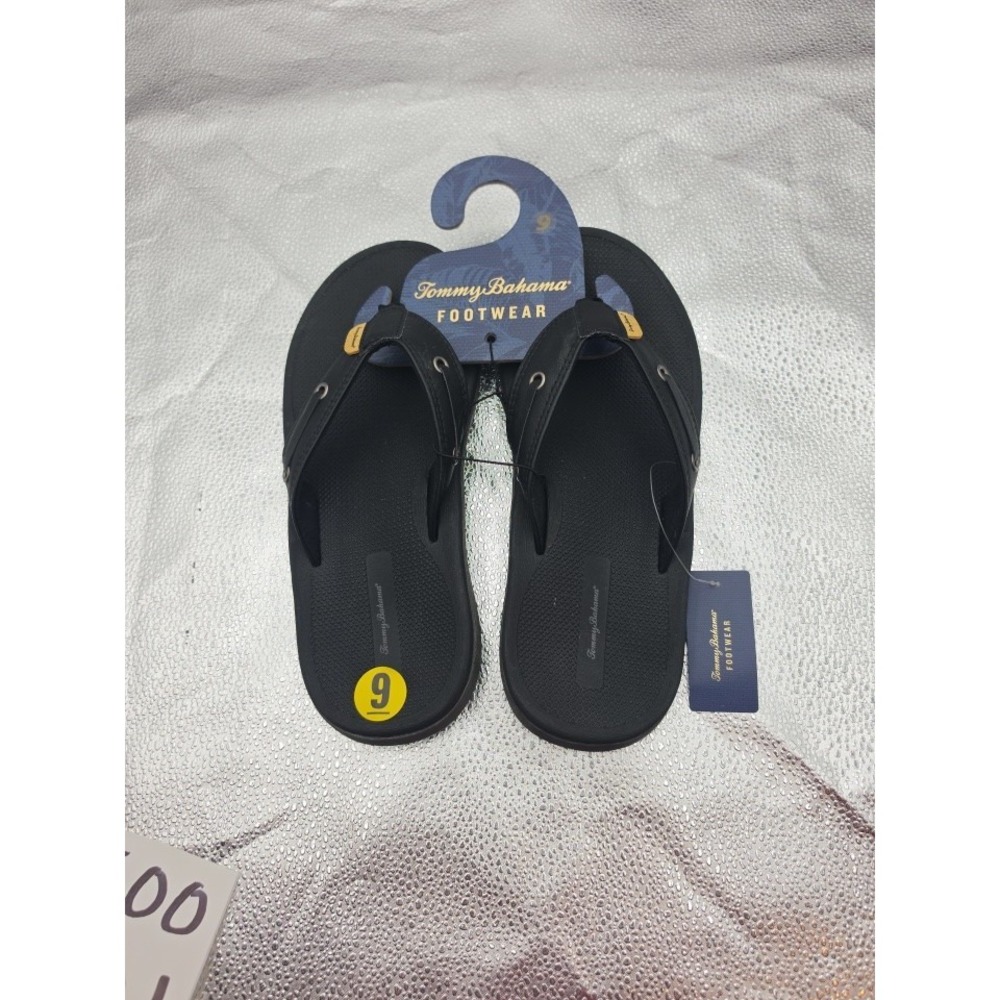 New TOMMY BAHAMA Men's Size 9 Flip Flop Sandals Black With Black Canvas Strap